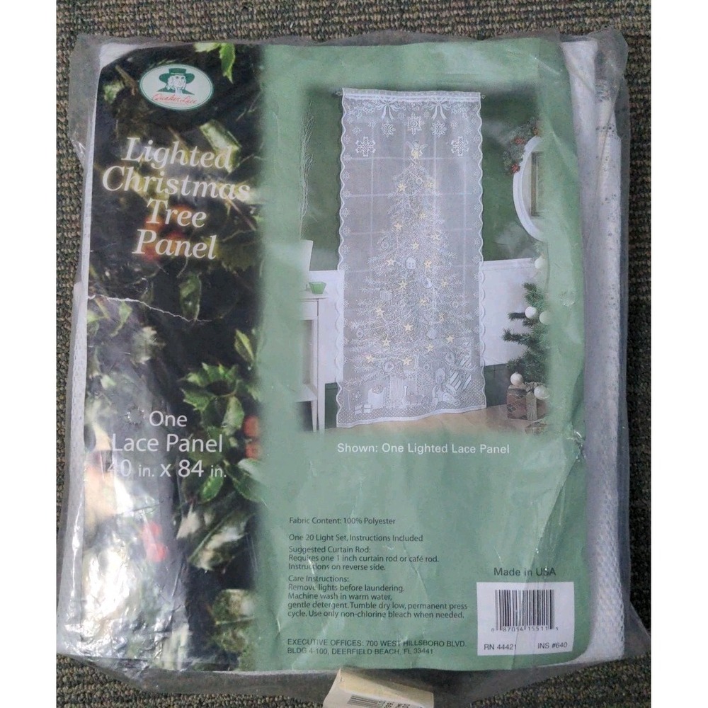 Christmas Lace‎ Curtain Panel Lighted Tree 40 x 84 Window Door or Wall Decor New